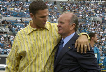 Retired Jacksonville Jaguars offensive lineman Tony Boselli with owner Wayne Weaver on the sidelines on October 8, 2006 in Jacksonville, Florida. The Jaguars retired Boselli's number 71 and defeated the New York Jets 41 - 0.  (Photo by Al Messerschmidt/Getty Images)