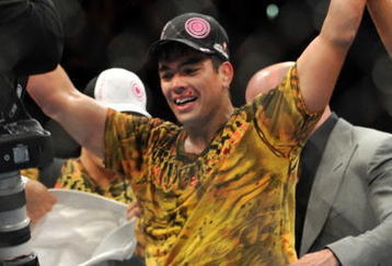 LOS ANGELES, CA - OCTOBER 24:  UFC Light Heavyweight Champion Lyoto Machida celebrates his victory over UFC Light Heavyweight challenger Mauricio Rua (not pictured) in their title fight at UFC 104 at Staples Center on October 24, 2009 in Los Angeles, California. Machida retained his title by way of unanimous decision.  (Photo by Jon Kopaloff/Getty Images)