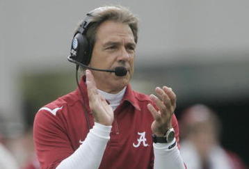 OXFORD, MS - OCTOBER 10:  Coach Nick Saban of the Alabama Crimson Tide watches from the sidelines during their game against the Mississippi Rebels at Vaught-Hemingway Stadium on October 10, 2009 in Oxford, Mississippi. (Photo by Dave Martin/Getty Images)