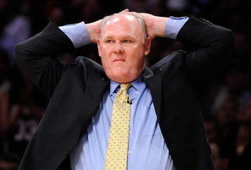 LOS ANGELES, CA - MAY 21:  Head coach George Karl of the Denver Nuggets reatcs in the fourth quarter against the Los Angeles Lakers in Game Two of the Western Conference Finals during the 2009 NBA Playoffs at Staples Center on May 21, 2009 in Los Angeles, California. NOTE TO USER: User expressly acknowledges and agrees that, by downloading and or using this photograph, User is consenting to the terms and conditions of the Getty Images License Agreement.  (Photo by Kevork Djansezian/Getty Images)