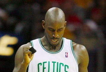 CLEVELAND - OCTOBER 27:  Kevin Garnett #5 of the Boston Celtics reacts during the season opener against the Cleveland Cavaliers at Quicken Loans Arena on October 27, 2009 in Cleveland, Ohio.  NOTE TO USER: User expressly acknowledges and agrees that, by downloading and or using this photograph, User is consenting to the terms and conditions of the Getty Images License Agreement. (Photo by Gregory Shamus/Getty Images)