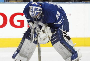 TORONTO, ON - OCTOBER 13:  Joey MacDonald #29 of the Toronto Maple Leafs shows his dejection in a game against the Colorado Avalanche on October 13, 2009 at the Air Canada Centre in Toronto, Ontario. The Avalanche defeated the Leafs 4-1. (Photo by Claus Andersen/Getty Images)