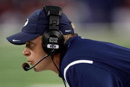 ARLINGTON, TX - SEPTEMBER 05:  Head coach Bronco Mendenhall of the Brigham Young Cougars at Cowboys Stadium on September 5, 2009 in Arlington, Texas.  (Photo by Ronald Martinez/Getty Images)
