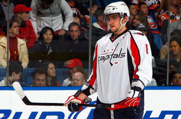 UNIONDALE, NY - OCTOBER 24:  Alex Ovechkin #8 of the Washington Capitals skates against the New York Islanders on October 24, 2009 at Nassau Coliseum in Uniondale, New York. The Capitals won the game 3-2 in overtime.  (Photo by Jim McIsaac/Getty Images)