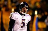 PITTSBURGH - JANUARY 18:   oe Flacco #5 of the Baltimore Ravens looks on against the Pittsburgh Steelers during the AFC Championship game on January 18, 2009 at Heinz Field in Pittsburgh, Pennsylvania. Steelers won 23-14.  (Photo by Al Bello/Getty Images)