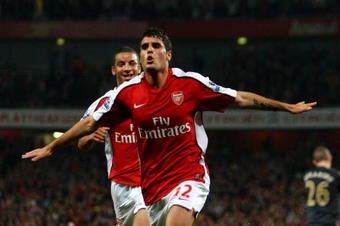 LONDON, ENGLAND - OCTOBER 28:  Fran Merida of Arsenal celebrates after scoring during the Carling Cup 4th Round match between Arsenal and Liverpool at the Emirates Stadium on October 28, 2009 in London, England.  (Photo by Shaun Botterill/Getty Images)