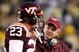 ATLANTA - OCTOBER 17:  Head coach Frank Beamer of the Virginia Tech Hokies talks to Matt Reidy #23 against the Georgia Tech Yellow Jackets at Bobby Dodd Stadium on October 17, 2009 in Atlanta, Georgia.  (Photo by Kevin C. Cox/Getty Images)