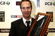 LONDON, ENGLAND - OCTOBER 8 : Former England captain MIchael Vaughan holds his ECB Special award during the NatWest PCA awards Dinner held at Old Billingsgate on October 8, 2009 in London, England. (Photo by Jed Leicester/Getty Images)