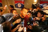 NEW YORK - OCTOBER 25:  Alex Rodriguez #13 of the New York Yankees is interviewed by the media after defeating the Los Angeles Angels of Anaheim 5-2 in Game Six of the ALCS during the 2009 MLB Playoffs at Yankee Stadium on October 25, 2009 in the Bronx borough of New York City. The New York Yankees won the ALCS series 4-2 over the Los Angeles Angels of Anaheim to capture the American League pennant.  (Photo by Al Bello/Getty Images)