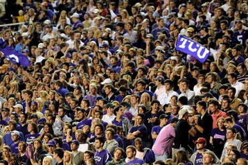FORT WORTH, TX - OCTOBER 16:  Fans cheer for the TCU Horned Frogs during play against the BYU Cougars at Amon G. Carter Stadium on October 16, 2008 in Fort Worth, Texas.  (Photo by Ronald Martinez/Getty Images)