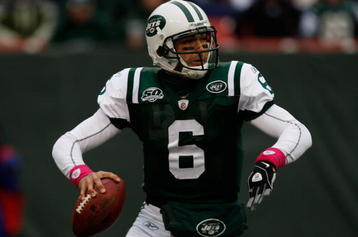EAST RUTHERFORD, NJ - OCTOBER 18:  Mark Sanchez #6 of the New York Jets throws a pass against the Buffalo Bills during the game on October 18, 2009 at Giants Stadium in East Rutherford, New Jersey. The Bills defeated the Jets 16-13 in overtime.  (Photo by Jared Wickerham/Getty Images)