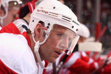GLENDALE, AZ - OCTOBER 22:  Kirk Maltby #18 of the Detroit Red Wings watches from the bench during the NHL game against the Phoenix Coyotes at Jobing.com Arena on October 22, 2009 in Glendale, Arizona. The Coyotes defeated the Red Wings 3-2 in overtime.  (Photo by Christian Petersen/Getty Images)