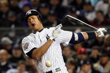 NEW YORK - OCTOBER 28:  Alex Rodriguez #13 of the New York Yankees fouls off a pitch in the bottom of the fourth inning against the Philadelphia Phillies in Game One of the 2009 MLB World Series at Yankee Stadium on October 28, 2009 in the Bronx borough of New York City.  (Photo by Jed Jacobsohn/Getty Images)