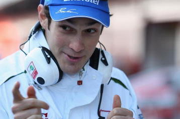 BARCELONA, SPAIN - NOVEMBER 17:  Bruno Senna of Brazil, nephew of Ayrton Senna, in the the pits as he prepares for his test in the Honda Formula 1 car during day one of Formula One Testing at the Circuit de Catalunya on November 17, 2008 in Barcelona, Spain.  (Photo by Mark Thompson/Getty Images)