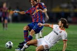 MONACO - AUGUST 28:  Lionel Messi of Barcelona battles with Dmytro Chygrynskiy of Shakhtar Donetsk during the UEFA Super Cup Final between FC Barcelona and Shakhtar Donetsk at The Stade Louis II Stadium on August 28, 2009 in Monaco, Monaco.  (Photo by Laurence Griffiths/Getty Images)