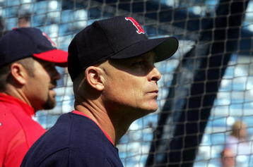 NEW YORK - APRIL 6:  Bench coach Brad Mills of the Boston Red Sox, filling in for manager Terry Francona, watches batting practice before the game against the New York Yankees at Yankee Stadium April 6, 2005 in the Bronx borough of New York City. Francona was hospitalized with chest pain earlier in the day.  (Photo by Jim McIsaac/Getty Images)    