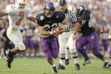 1 Jan 1997:  Wide receiver Brian Musso of the Northwestern Wildcats runs with the ball during the Citrus Bowl against the Tennessee Volunteers at the Citrus Bowl in Orlando, Florida.  Tennessee won the game, 48-28. Mandatory Credit: Andy Lyons  /Allsport