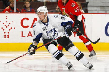 OTTAWA, ON - OCTOBER 15:  Steven Stamkos #91 of the Tampa Bay Lightning skates against the Ottawa Senators during a game at Scotiabank Place on October 15, 2009 in Ottawa, Canada.  The Ottawa Senators defeated the Tampa Bay Lightning 7-1.  (Photo by Phillip MacCallum/Getty Images)