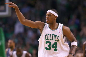 BOSTON, MA - OCTOBER 28:  Paul Pierce #34 of the Boston Celtics reacts during a game against the Charlotte Bobcats at the TD Banknorth Garden on October 28, 2009 in Boston, Massachusetts. NOTE TO USER: User expressly acknowledges and agrees that, by downloading and/or using this Photograph, user is consenting to the terms and conditions of the Getty Images License Agreement. (Photo by Jim Rogash/Getty Images)