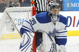 TORONTO, ON - OCTOBER 1:  Vesa Toskala #35 of the Toronto Maple Leafs watches for a shot in a game against the Montreal Canadiens on October 1, 2009 at the Air Canada Centre in Toronto, Ontario. The Canadiens dfeated the Leafs 4-3 in overtime. (Photo by Claus Andersen/Getty Images)