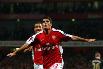 LONDON, ENGLAND - OCTOBER 28:  Fran Merida of Arsenal celebrates after scoring during the Carling Cup 4th Round match between Arsenal and Liverpool at the Emirates Stadium on October 28, 2009 in London, England.  (Photo by Shaun Botterill/Getty Images)
