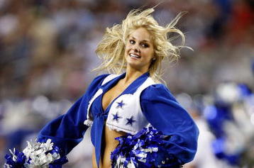 ARLINGTON, TX - SEPTEMBER 20:  Abigail Klein of the Dallas Cowboys cheerleaders performs at Cowboys Stadium on September 20, 2009 in Arlington, Texas.  (Photo by Ronald Martinez/Getty Images)