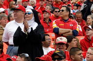 KANSAS CITY, MO - OCTOBER 25:  A fan dressed as a nun prays for the Chiefs prior to the start of the game between the San Diego Chargers and the Kansas City Chiefs on October 25, 2009 at Arrowhead Stadium in Kansas City, Missouri.  (Photo by Jamie Squire/Getty Images)