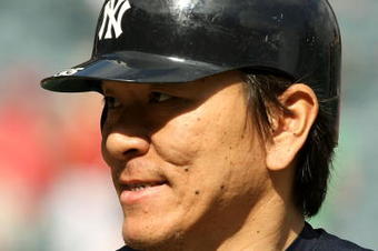 ANAHEIM, CA - OCTOBER 19:  Hideki Matsui #55 of the New York Yankees looks on during batting practice prior to the start of Game Three of the ALCS against the Los Angeles Angels of Anaheim during the 2009 MLB Playoffs at Angel Stadium on October 19, 2009 in Anaheim, California.  (Photo by Stephen Dunn/Getty Images)