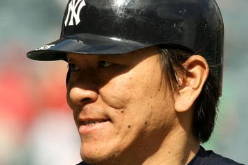 ANAHEIM, CA - OCTOBER 19:  Hideki Matsui #55 of the New York Yankees looks on during batting practice prior to the start of Game Three of the ALCS against the Los Angeles Angels of Anaheim during the 2009 MLB Playoffs at Angel Stadium on October 19, 2009 in Anaheim, California.  (Photo by Stephen Dunn/Getty Images)