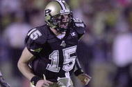 28 Oct 2000: Purdue quarterback Drew Brees #15 celebrates their 31-27 victory over Ohio State at Ross-Ade Stadium in Lafayette, Indiana. DIGITAL IMAGE. Mandatory Credit: Elsa/ALLSPORT
