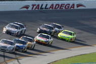 TALLADEGA, AL - APRIL 26:  Ryan Newman, driver of the #39 Stewart Haas Racing Chevrolet, leads a group of cars during the NASCAR Sprint Cup Series Aaron's 499 at Talladega Superspeedway on April 26, 2009 in Talladega, Alabama.  (Photo by Christian Petersen/Getty Images)