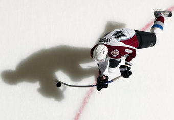 UNIONDALE, NY - MARCH 02:  Marek Svatos #40 of the Colorado Avalanche warms ups before playing the New York Islanders on March 2, 2009 at Nassau Coliseum in Uniondale, New York.  (Photo by Jim McIsaac/Getty Images)