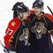 SUNRISE, FL - OCTOBER 16: Rostislav Olesz #85 congratulates Steven Reinprecht #27 of the Florida Panthers after he scored an open net goal against the Philadelphia Flyers late in the third period on October 16, 2009 at the BankAtlantic Center in Sunrise, Florida. (Photo by Joel Auerbach/Getty Images)