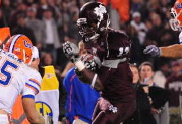STARKVILLE, MS - OCTOBER 24:  Johnthan Banks # 13 of the Mississippi State Bulldogs returns a 2nd half interception for a touchdown against the Florida Gators, at Davis Wade Stadium on  October 24, 2009 in Starkville, Mississippi  (Photo by Rick Dole/Getty Images)