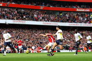 LONDON, ENGLAND - OCTOBER 31: Cesc Fabregas of Arsenal scores the second goal during the Barclays Premier League match between Arsenal and Tottenham Hotspur at the Emirates Stadium on October 31, 2009 in London, England. (Photo by Shaun Botterill/Getty Images)