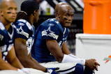 ST. LOUIS - OCTOBER 19:  Newly acquired wide receiver Roy E. Williams #11 of the Dallas Cowboys looks on from the bench area during the NFL game against the St. Louis Rams at Edward Jones Dome on October 19, 2008 in St. Louis, Missouri.  The Rams defeated the Cowboys 34-14.  (Photo by Dilip Vishwanat/Getty Images)