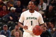 INDIANAPOLIS - MARCH 13:  Kalin Lucas #1 of the Michigan State Spartans brings the ball up court against the Minnesota Golden Gophers during the second round of the Big Ten Men's Basketball Tournament at Conseco Fieldhouse on March 13, 2009 in Indianapolis, Indiana.  (Photo by Jonathan Daniel/Getty Images)