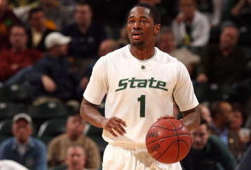 INDIANAPOLIS - MARCH 13:  Kalin Lucas #1 of the Michigan State Spartans brings the ball up court against the Minnesota Golden Gophers during the second round of the Big Ten Men's Basketball Tournament at Conseco Fieldhouse on March 13, 2009 in Indianapolis, Indiana.  (Photo by Jonathan Daniel/Getty Images)