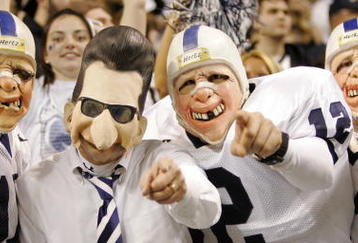 SAN ANTONIO - DECEMBER 29:  Penn State Nittany Lions fans dressed as head coach Joe Paterno and players cheer against the Texas A&M Aggies during the Valero Alamo Bowl on December 29, 2007 at the Alamodome in San Antonio, Texas.  (Photo by Brian Bahr/Getty Images)