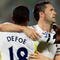BEIJING - JULY 31:  Robbie Keane (R) of Tottenham is congratulated by Jermain Defoe after his second goal during the final of the Barclays Asia Trophy Beijing 2009 between Tottenham Hotspurs and Hull City at Workers Stadium on July 31, 2009 in Beijing, China.  (Photo by Adam Pretty/Getty Images)