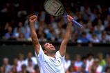 4 Jul 1999:  Pete Sampras of the United States celebrates victory after winning the Men's Singles Championship Final match against Andre Agassi also of the United States played at the All England Club in Wimbledon, England.  The match finished in a comprehensive straight sets victory for Pete Sampras and he went on to equal Roy Emersons record of twelve Grand Slam Singles titles. \ Mandatory Credit: Gary M Prior/Allsport
