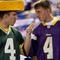 MINNEAPOLIS - OCTOBER 05:  Fans of Brett Favre #4  of the Minnesota Vikings talk prior to the start of the game against of the Green Bay Packers on October 5, 2009 at Hubert H. Humphrey Metrodome in Minneapolis, Minnesota.  (Photo by Jamie Squire/Getty Images)