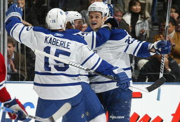 TORONTO - OCTOBER 1:  Alexei Ponikarovsky #23 of the Toronto Maple Leafs celebrates his goal against the Montreal Canadiens in the Maple Leafs' home opener October 1, 2009 at the Air Canada Centre in Toronto, Ontario, Canada.  (Photo by Claus Andersen/Getty Images)