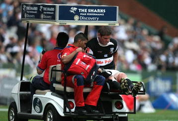 DURBAN, SOUTH AFRICA - OCTOBER 17:  Johann Muller leaves the field with an injury during the Absa Currie Cup semi final match between the Sharks and Cheetahs from Absa Park on October 17, 2009 in Durban, South Africa.  (Photo by Anesh Debiky/Gallo Images/Getty Images)