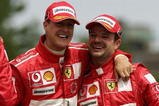 MONTREAL - JUNE 13:  Ferrari driver Michael Schumacher of Germany celebrates with fellow Ferrari driver Rubens Barichello of Brazil after Schumacher won the Canadian F1 Grand Prix at the Circuit Gilles Villeneuve in Montreal, Canada June 13, 2004.  (Photo by Mark Thompson/Getty Images) 