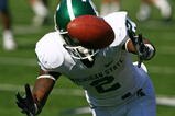 CHAMPAIGN, IL - OCTOBER 10: Mark Dell #2 of the Michigan State Spartans misses catching the ball against the Illinois Fighting Illini on October 10, 2009 at Memorial Stadium at the University of Illinois in Champaign, Illinois. Michigan State defeated Illinois 24-14.  (Photo by Jonathan Daniel/Getty Images)