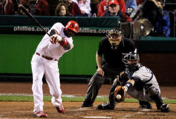 PHILADELPHIA - OCTOBER 31:  Ryan Howard #6 of the Philadelphia Phillies strikes out against the New York Yankees in Game Three of the 2009 MLB World Series at Citizens Bank Park on October 31, 2009 in Philadelphia, Pennsylvania.  (Photo by Al Bello/Getty Images)
