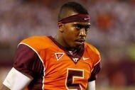 BLACKSBURG, VA - OCTOBER 29:  Quarterback Tyrod Taylor #5 of the Virginia Tech University Hokies watches the action from the sidelines during the fourth quarter of the game against the North Carolina Tar Heels at Lane Stadium on October 29, 2009 in Blacksburg, Virginia.  (Photo by Scott Halleran/Getty Images)