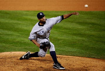 PHILADELPHIA - OCTOBER 31:  Damaso Marte #43 of the New York Yankees pitches against the Philadelphia Phillies in Game Three of the 2009 MLB World Series at Citizens Bank Park on October 31, 2009 in Philadelphia, Pennsylvania.  (Photo by Jeff Zelevansky/Getty Images)