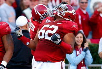 TUSCALOOSA, AL - OCTOBER 24:  Terrence Cody #62 of the Alabama Crimson Tide reacts after blocking a field goal in the first half against the Tennessee Volunteers at Bryant-Denny Stadium on October 24, 2009 in Tuscaloosa, Alabama.  (Photo by Kevin C. Cox/Getty Images)